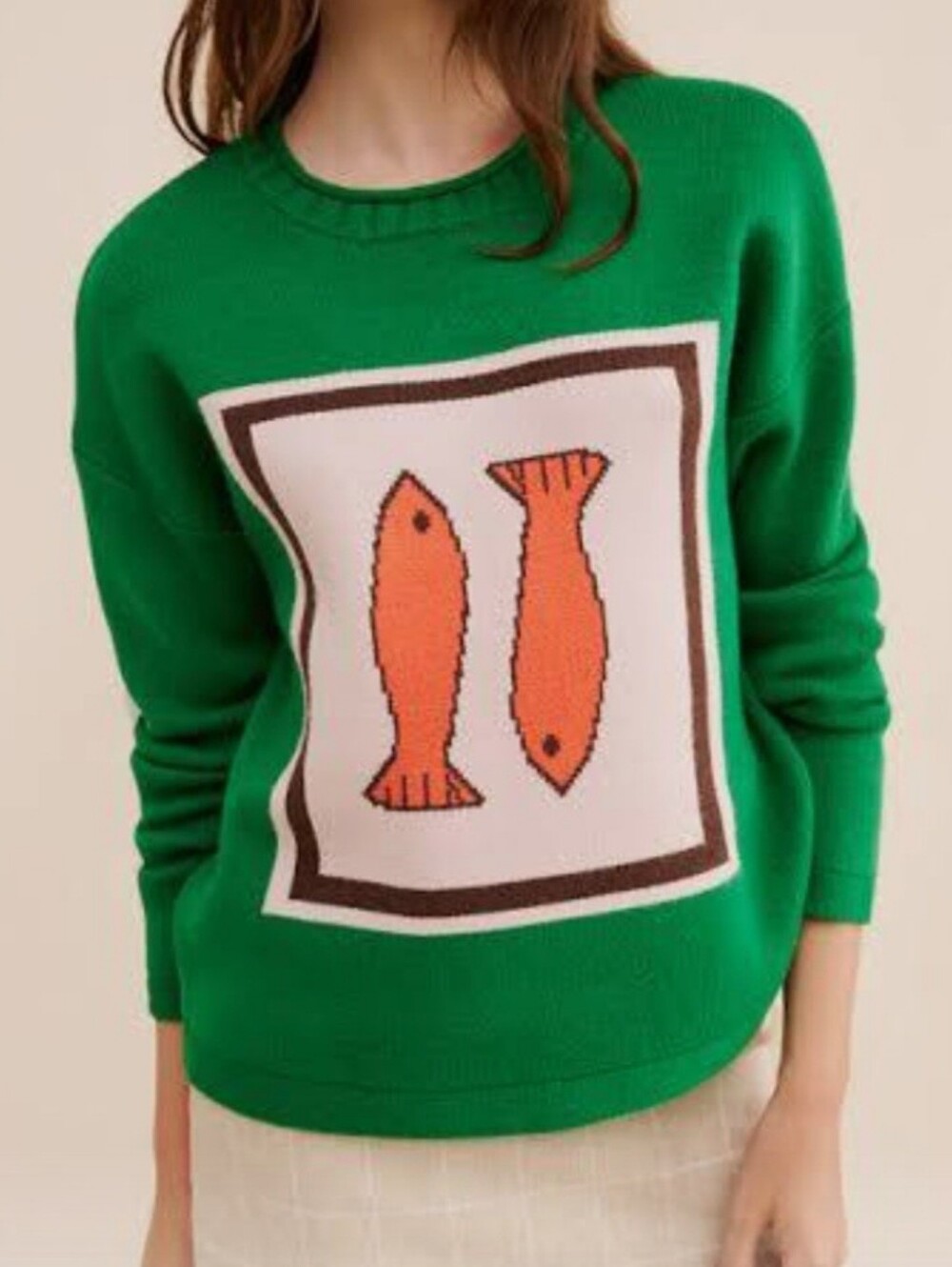 Anthropologie Flat White Sardines Fish Crew Neck Sweater